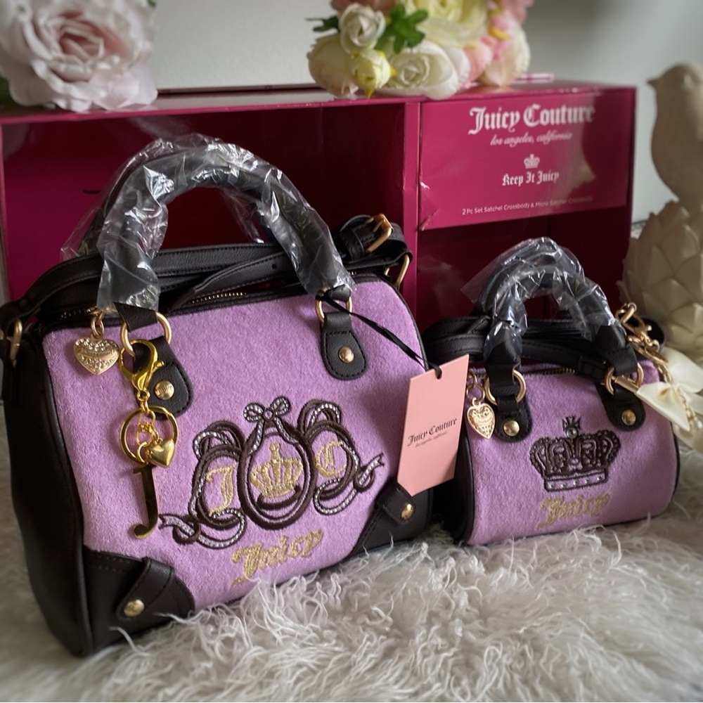 Juicy Couture Purple and Black Mommy & Me Bags Set NIB
